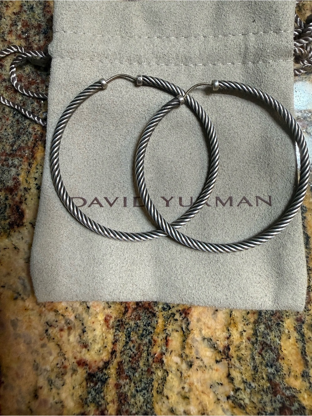 David Yurman Authentic Large Cable Sterling 2” Hoop Earrings EUC